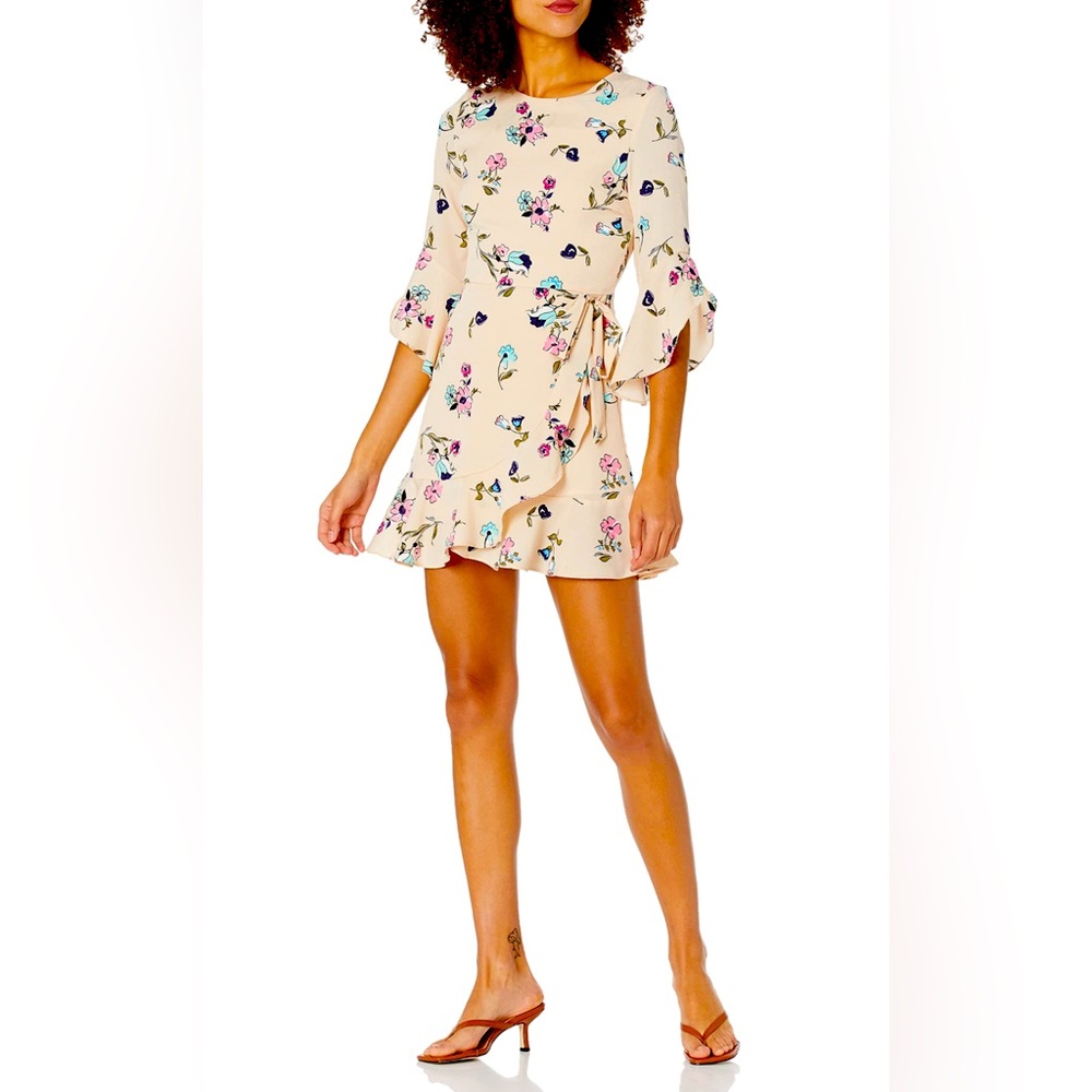 J.O.A. Women's Long Sleeve Faux Wrap Dress with Flared Hem, XS